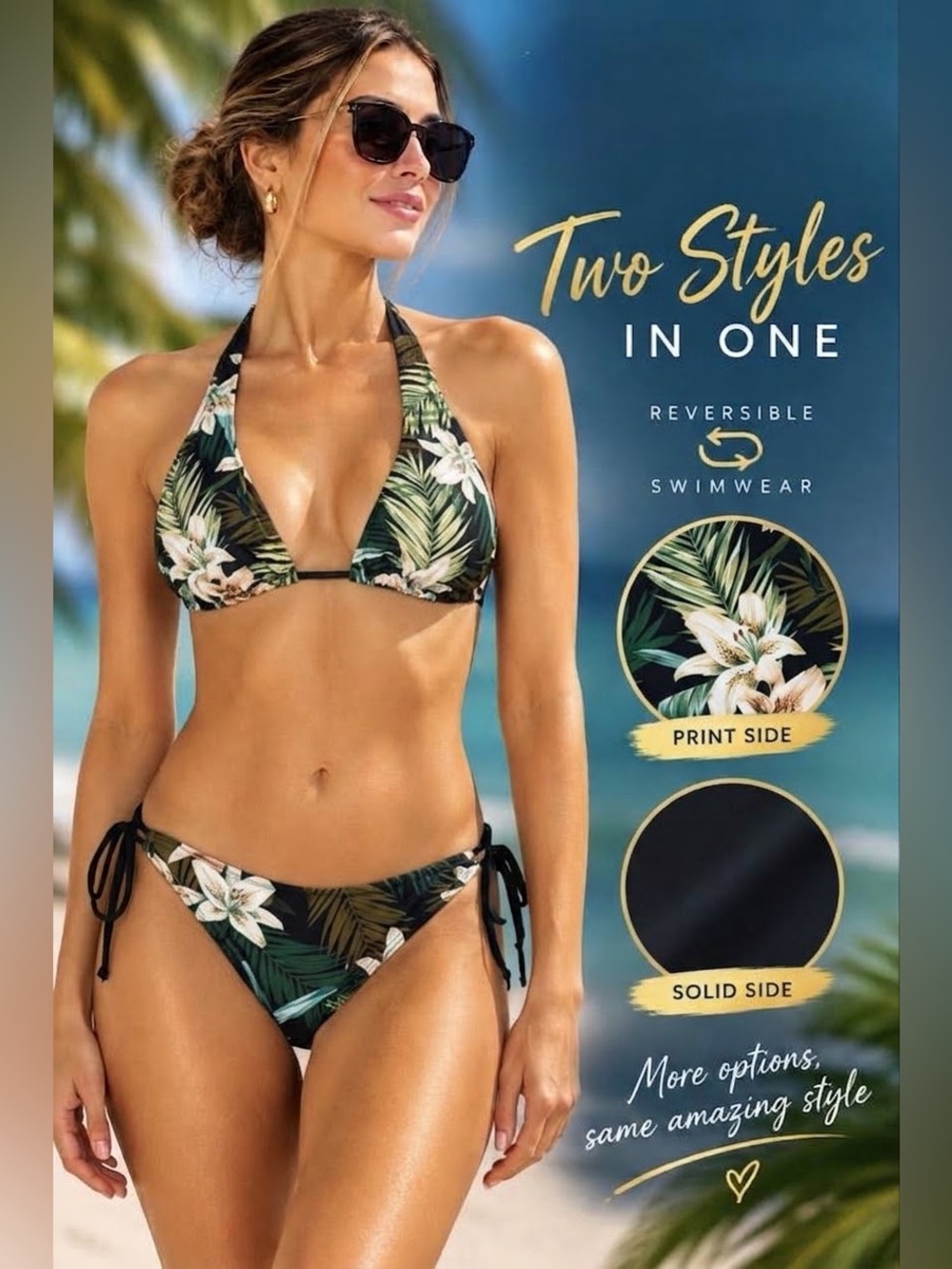 Hurley Woman’s Reversible Bikini L | 2 Piece Set Swimwear | Swimsuit Black